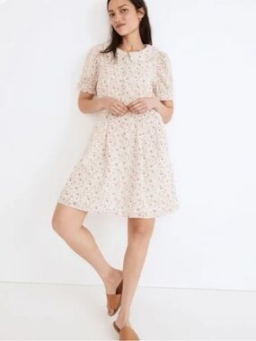Madewell Retro Collared Puff-Sleeve beige floral Mini Dress size 0